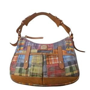 Dooney & Bourke Madras Plaid Patchwork Shoulder Bag – Leather Trim – Vintage Y2K